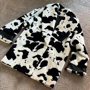 Vintage Cow Print Faux Fur Coat